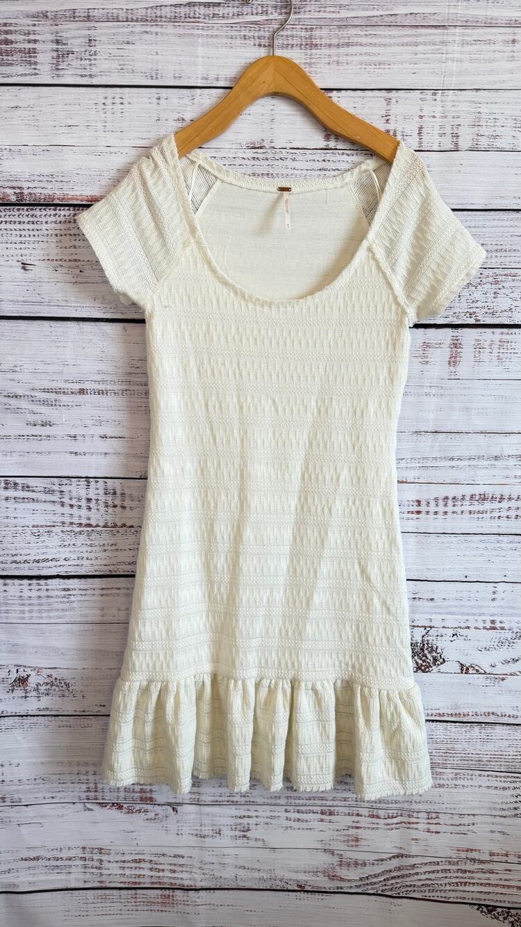 Free People "Cozy Days" Flounce Bodycon Mini Dress Ivory Size M